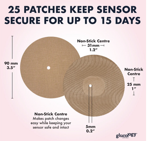 NEW Glucology  Dexcom G7, & Freestle Libre CGM Sensor Patches | Non-Stick Centre | 25 Pack CGM Overpatch