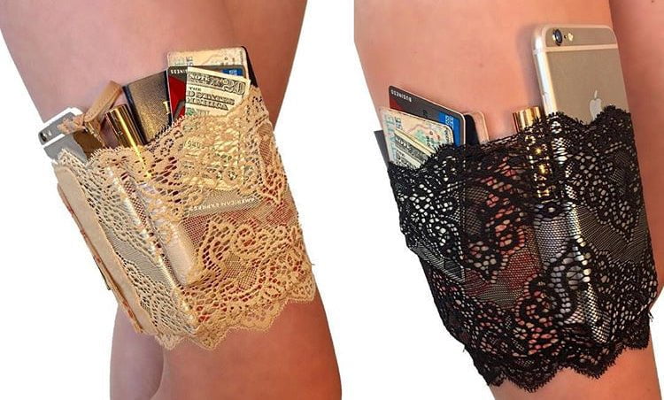 Amazon.com: Stashbandz® Thigh Garter Wallet Hidden Flask Holster, Thigh Bag,  Phone Holder Lace Garter Purse with Stay-Put Grip & 2 Ample Secured  Pockets, Holds Any Size Cell Phone, Money, Passport, Keys &